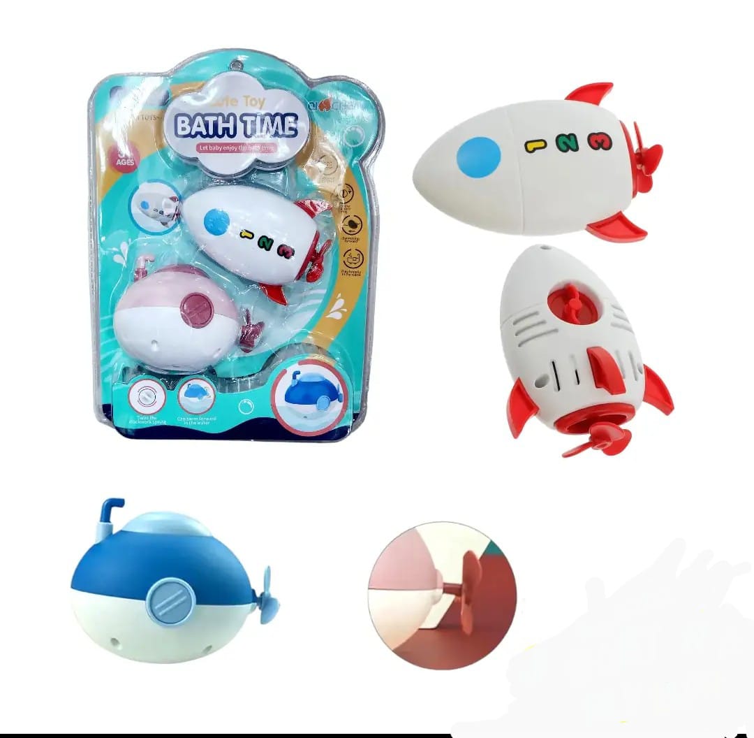 SET JUGUETES SUBMARINO Y COHETE PARA BAÑO DE BEBÉS 