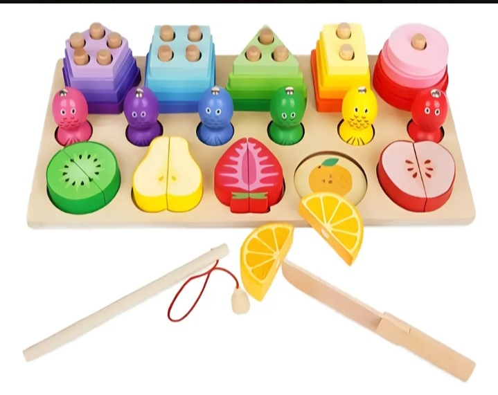 Tablero Montessori 3 en 1 frutas (2,3,4, años)
