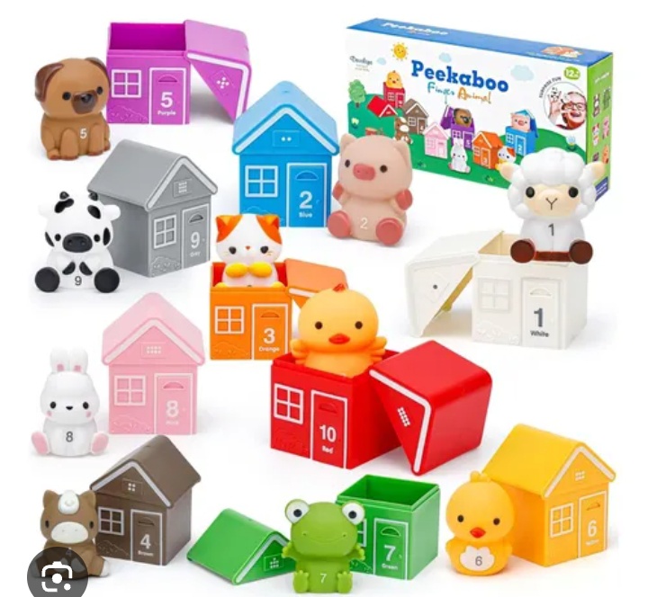 Casitas numérica con animalitos de goma (2,3,4,5)
