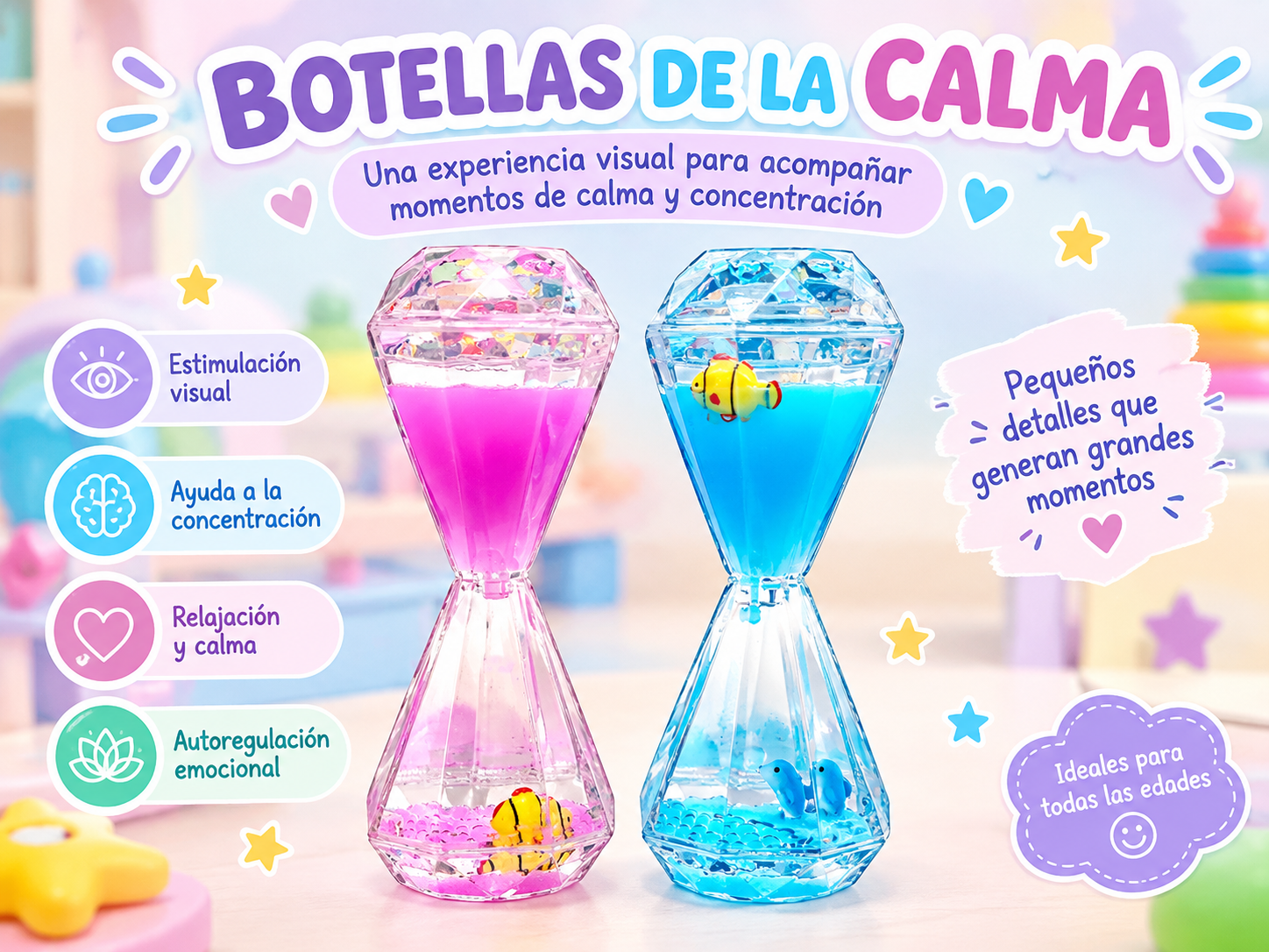 Botella la calma  diamante peces