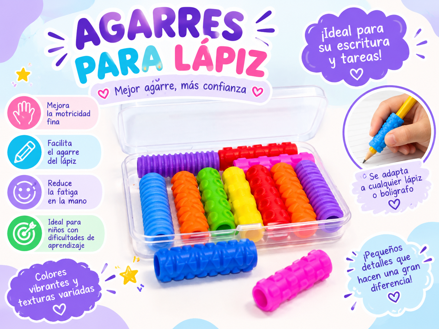 Agarré para lápiz con texturas 