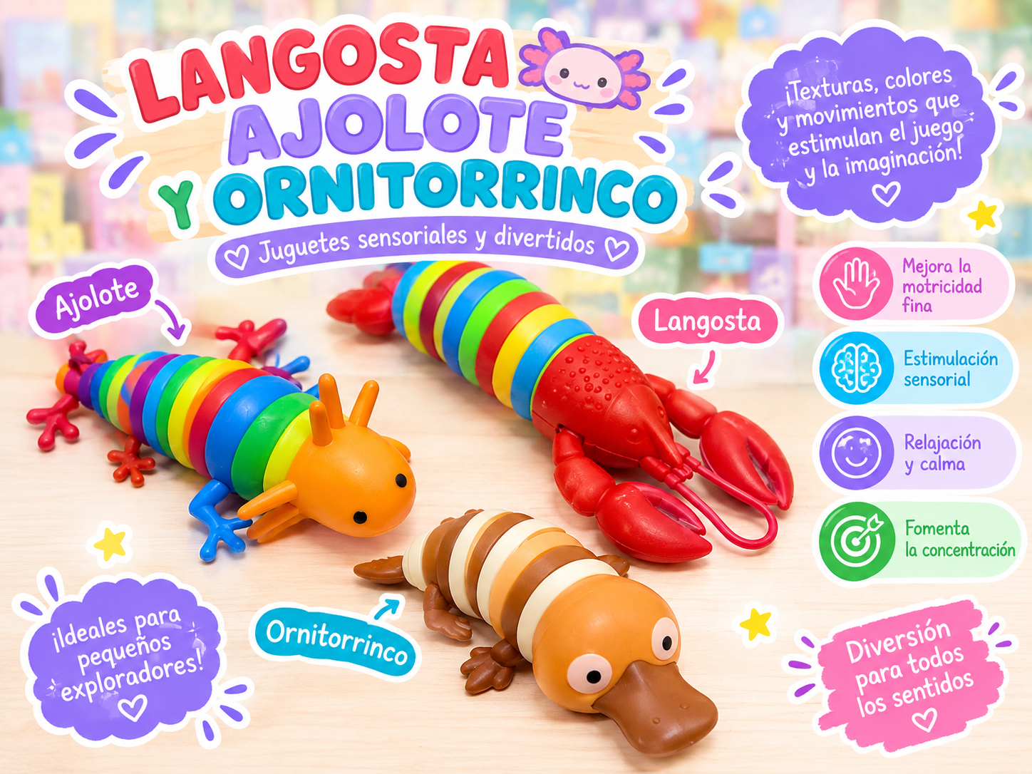 Sensorial  langosta ,ajolote y ornitorinco